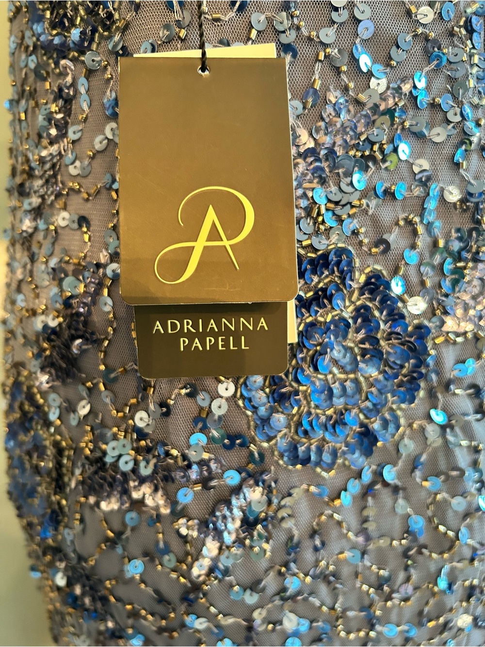 Adrianna Papell Blue Sequin Floral Evening Dress size 12 - Picture 5 of 10